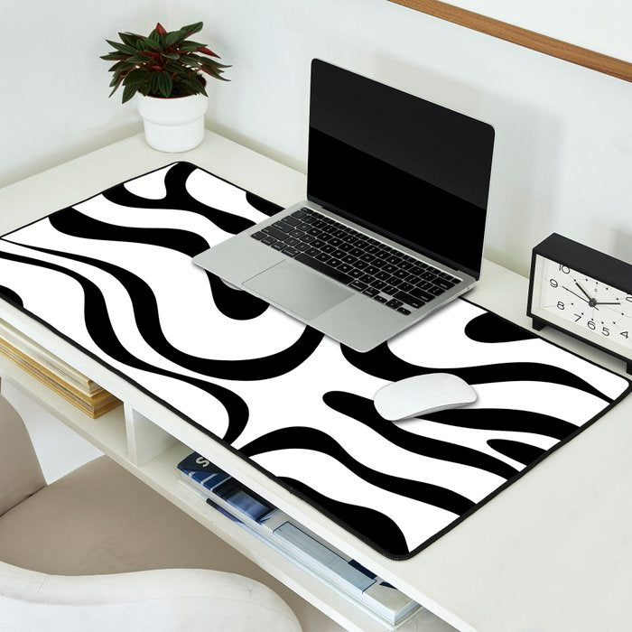 Zebra Swirl Abstract Pattern in Black and White Desk Mat Gallery Image 2