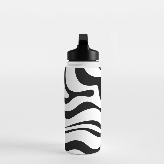 Zebra Swirl Abstract Pattern in Black and White Water Bottle Gallery Image 3