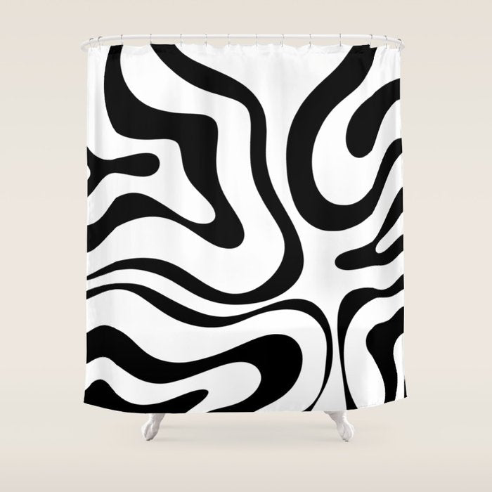 Zebra Swirl Abstract Pattern in Black and White Shower Curtain Gallery Image 1