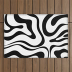 Zebra Swirl Abstract Pattern in Black and White Outdoor Rug Gallery Image 1