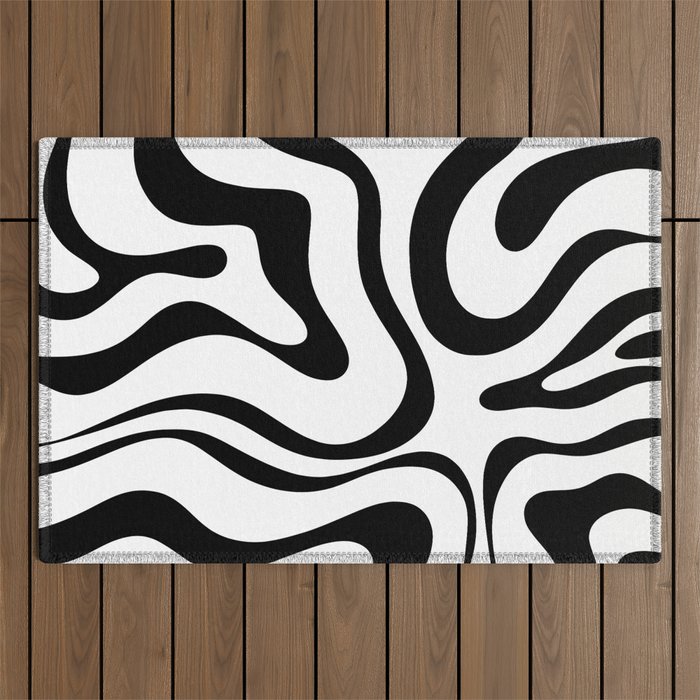 Zebra Swirl Abstract Pattern in Black and White Outdoor Rug Gallery Image 1