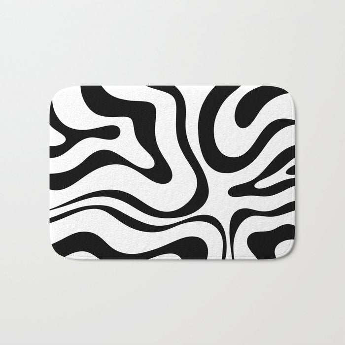 Zebra Swirl Abstract Pattern in Black and White Bath Mat Gallery Image 1