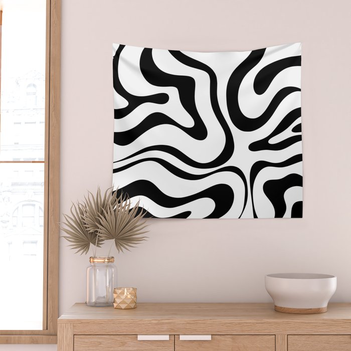 Zebra Swirl Abstract Pattern in Black and White Wall Tapestry Gallery Image 2