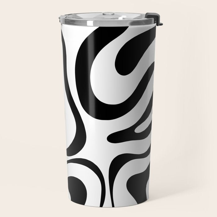 Zebra Swirl Abstract Pattern in Black and White Travel Mug Gallery Image 2