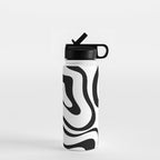 Zebra Swirl Abstract Pattern in Black and White Water Bottle Gallery Image 1