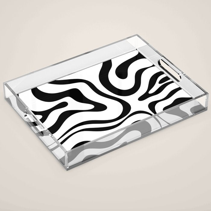 Zebra Swirl Abstract Pattern in Black and White Acrylic Tray Gallery Image 1