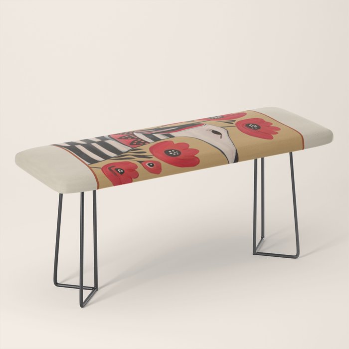 Striped Dog with Poppies Bench Gallery Image 1