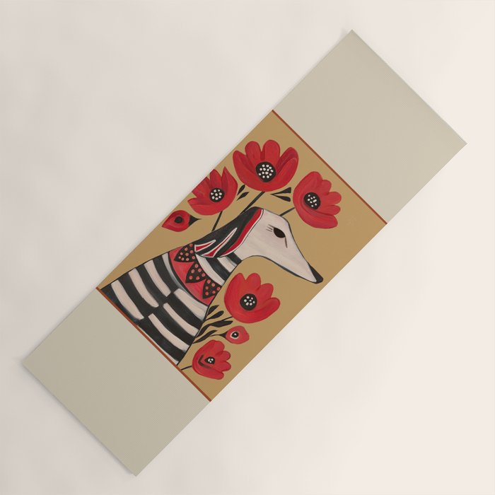 Striped Dog with Poppies Yoga Mat Gallery Image 1