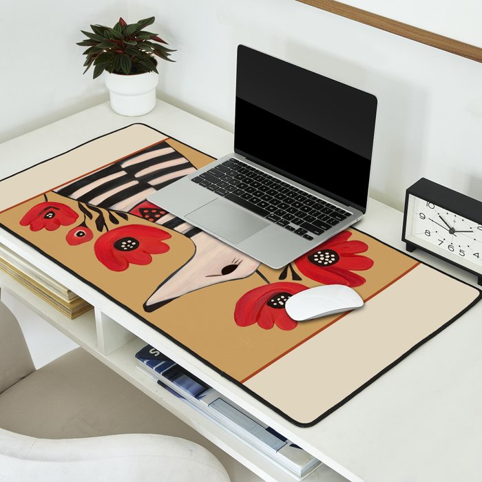 Striped Dog with Poppies Desk Mat Gallery Image 2