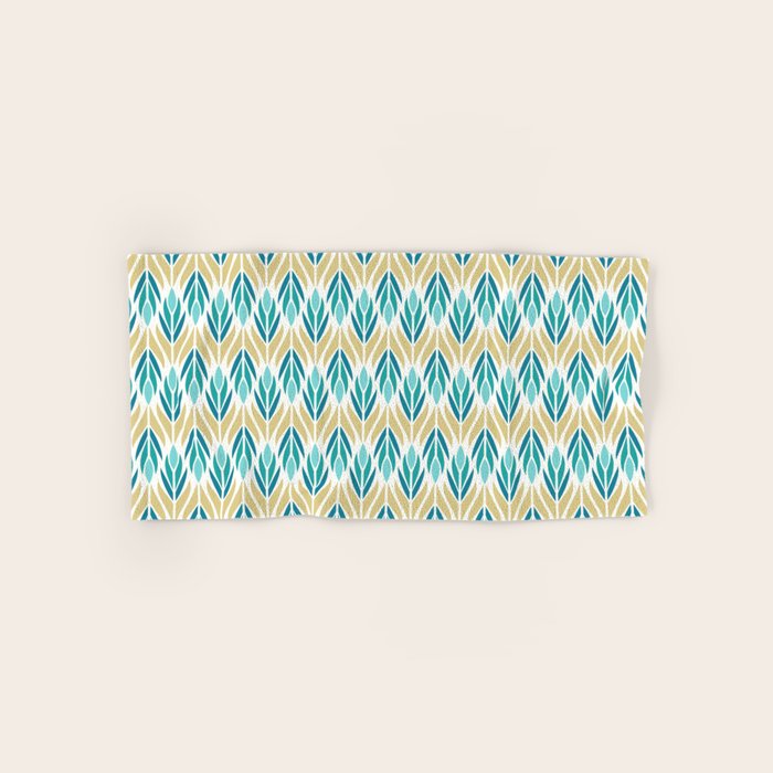 Mid Century Modern Abstract Floral Pattern in Turquoise Teal Aqua and Marigold Bath Towel Gallery Image 1