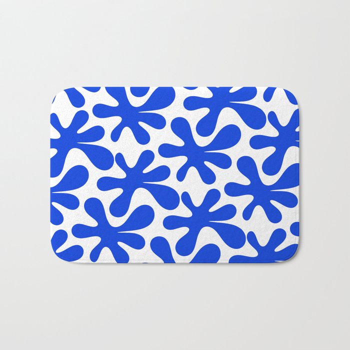Bold Blue Funky Abstract Amoeba Dance Pattern on White Bath Mat Gallery Image 1