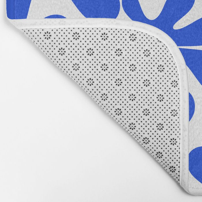 Bold Blue Funky Abstract Amoeba Dance Pattern on White Bath Mat Gallery Image 2