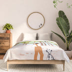 The Happy Spots, Dalmatian Dog Pets, Bohemian Woman Beach Tropical Palm Fashion Illustration Comforter Gallery Image 3