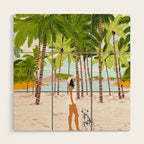 The Happy Spots, Dalmatian Dog Pets, Bohemian Woman Beach Tropical Palm Fashion Illustration Wood Wall Art Gallery Image 1