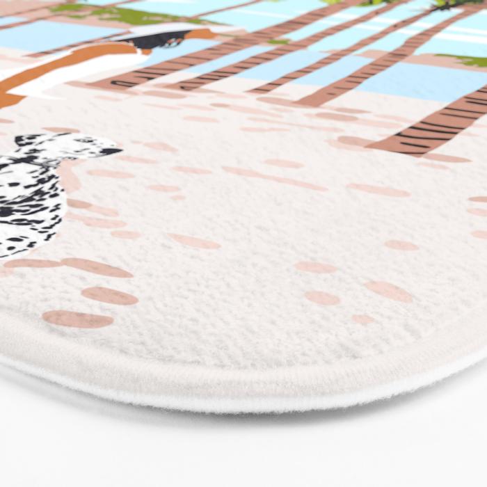 The Happy Spots, Dalmatian Dog Pets, Bohemian Woman Beach Tropical Palm Fashion Illustration Bath Mat Gallery Image 3