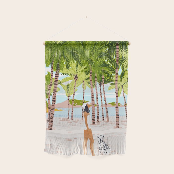 The Happy Spots, Dalmatian Dog Pets, Bohemian Woman Beach Tropical Palm Fashion Illustration Wall Hanging Gallery Image 1