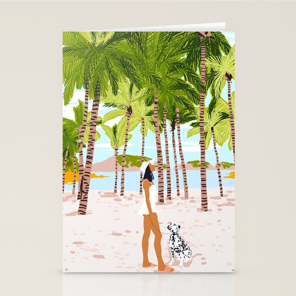 The Happy Spots, Dalmatian Dog Pets, Bohemian Woman Beach Tropical Palm Fashion Illustration Stationery Card Gallery Image 2