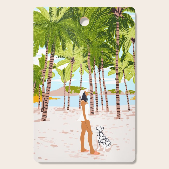 The Happy Spots, Dalmatian Dog Pets, Bohemian Woman Beach Tropical Palm Fashion Illustration Cutting Board Gallery Image 1