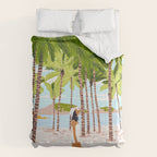 The Happy Spots, Dalmatian Dog Pets, Bohemian Woman Beach Tropical Palm Fashion Illustration Comforter Gallery Image 6
