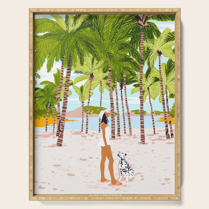 The Happy Spots, Dalmatian Dog Pets, Bohemian Woman Beach Tropical Palm Fashion Illustration Serving Tray Gallery Image 1