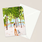 The Happy Spots, Dalmatian Dog Pets, Bohemian Woman Beach Tropical Palm Fashion Illustration Stationery Card Gallery Image 2