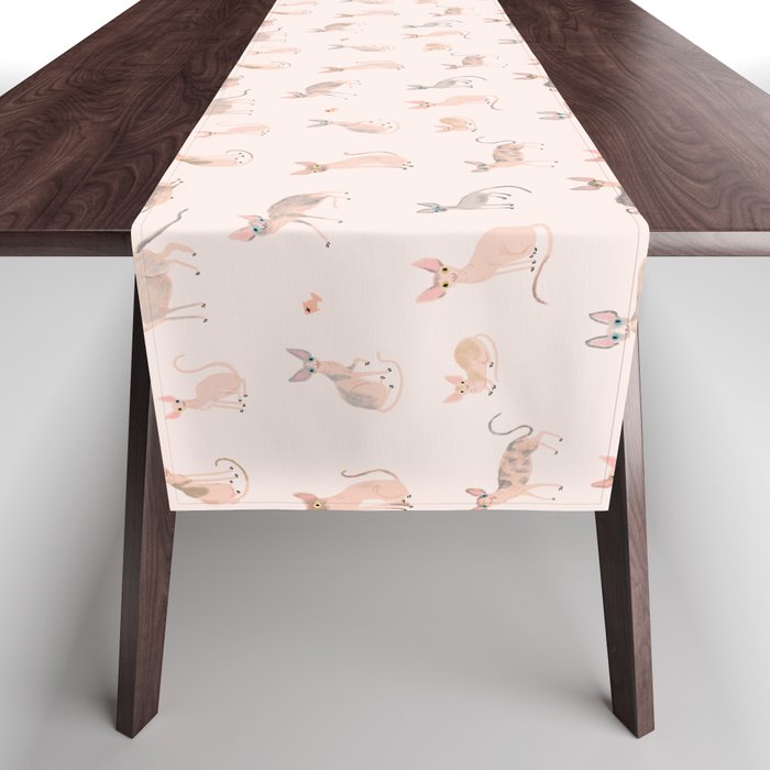 Sphynx Cats - No Furr Don't Care - Cat Pink Table Runner Gallery Image 1