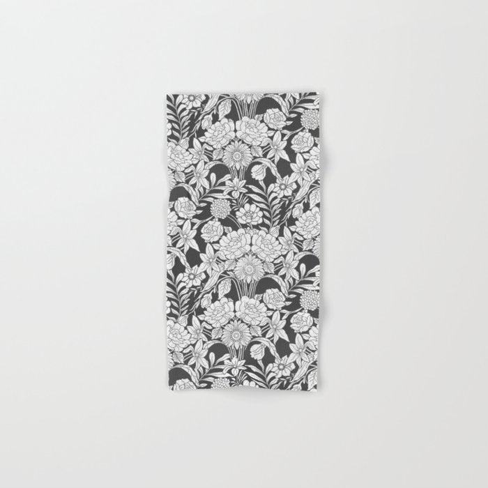 Vintage bohemian black white roses country floral Bath Towel Gallery Image 1