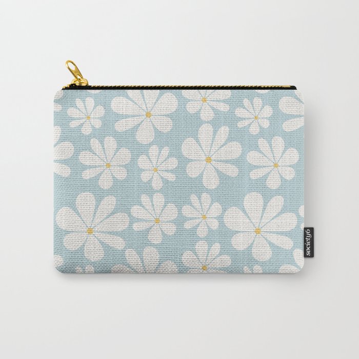 Retro Daisy Pattern - Pastel Blue Carry All Pouch Gallery Image 1