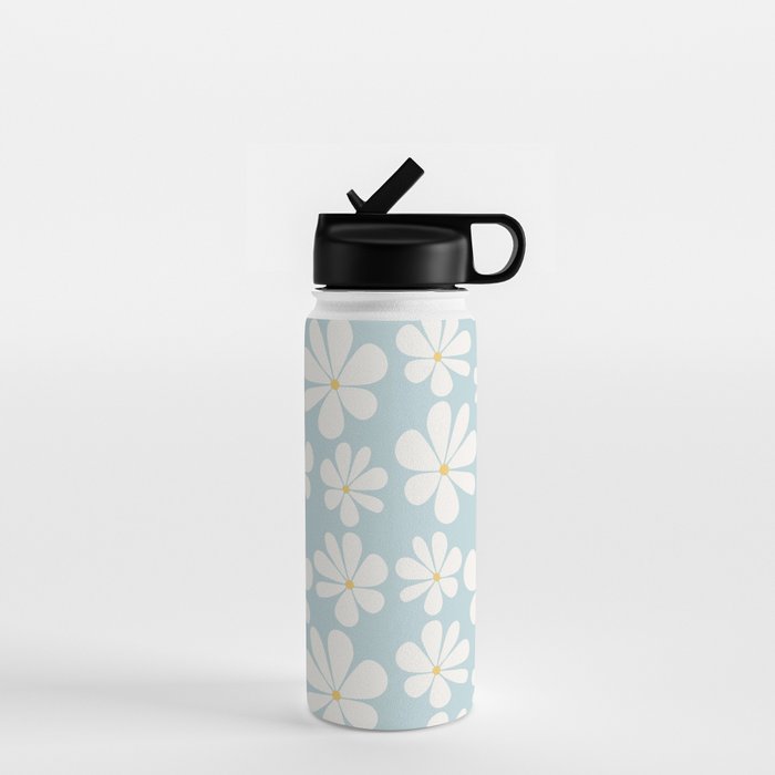 Retro Daisy Pattern - Pastel Blue Water Bottle Gallery Image 1
