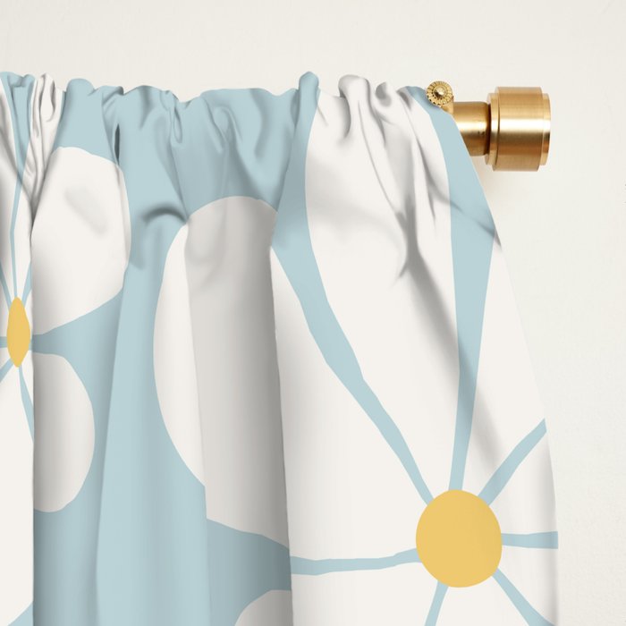 Retro Daisy Pattern - Pastel Blue Window Curtain Gallery Image 2
