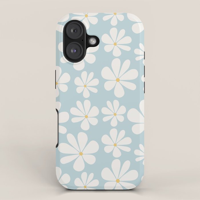Retro Daisy Pattern - Pastel Blue iPhone Case Gallery Image 1