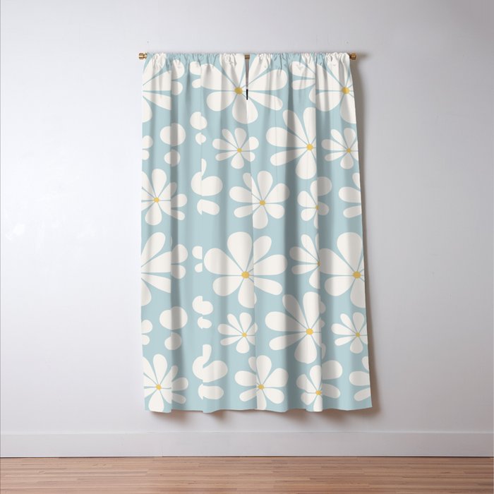 Retro Daisy Pattern - Pastel Blue Window Curtain Gallery Image 3