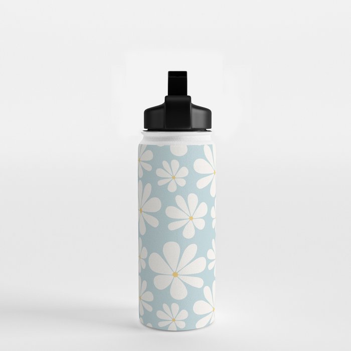 Retro Daisy Pattern - Pastel Blue Water Bottle Gallery Image 2