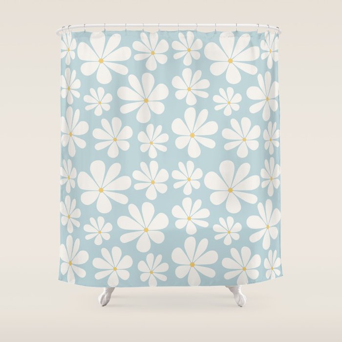 Retro Daisy Pattern - Pastel Blue Shower Curtain Gallery Image 1