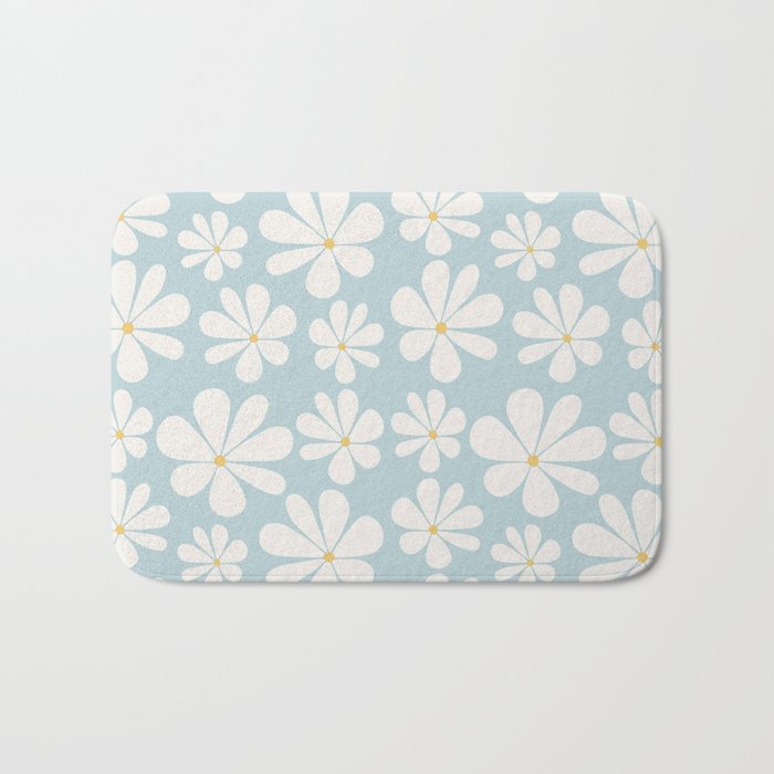 Retro Daisy Pattern - Pastel Blue Bath Mat Gallery Image 1