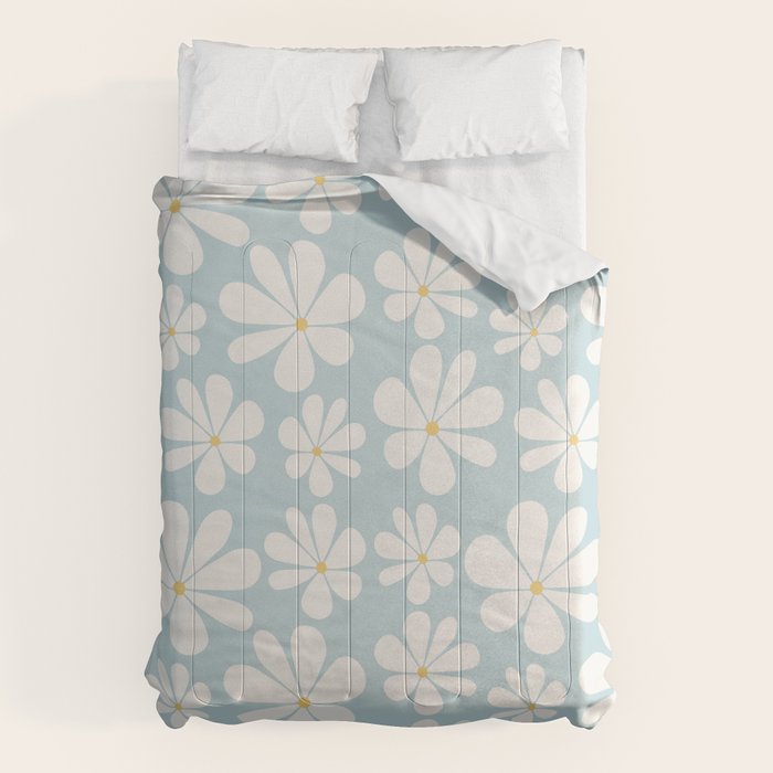 Retro Daisy Pattern - Pastel Blue Comforter Gallery Image 6