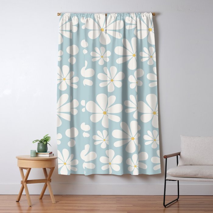 Retro Daisy Pattern - Pastel Blue Window Curtain Gallery Image 5