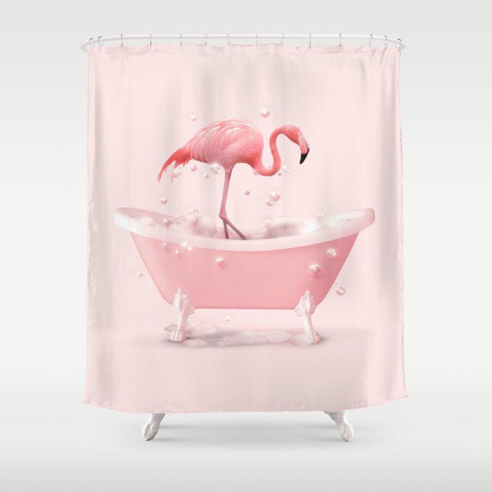 Bathtub Flamingo Shower Curtain Gallery Image 1