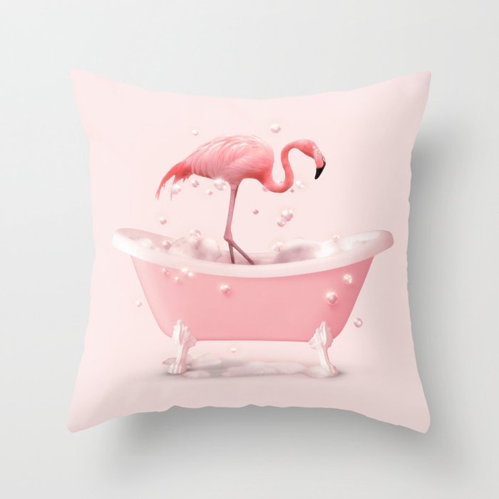 Bathtub Flamingo Throw Pillow Gallery Image 6