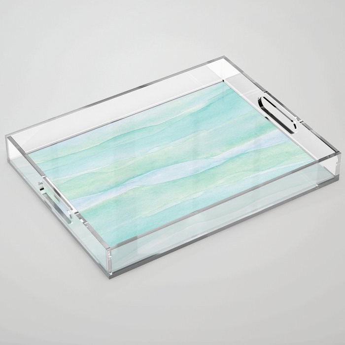 Blue Green Watercolor Layers Acrylic Tray Gallery Image 1