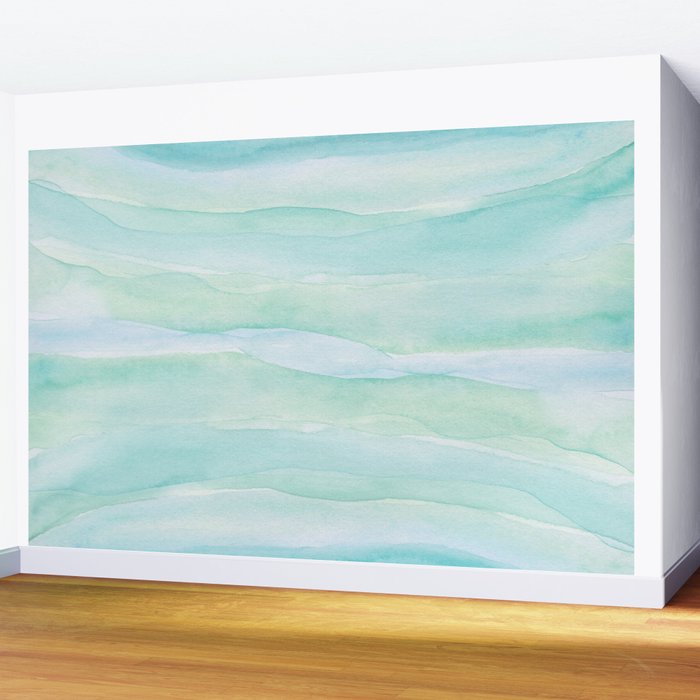 Blue Green Watercolor Layers Wall Mural Gallery Image 2