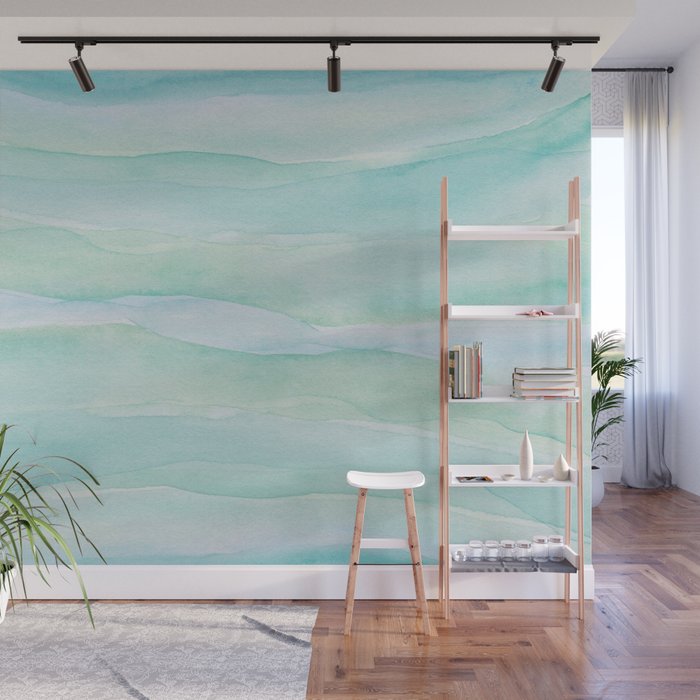 Blue Green Watercolor Layers Wall Mural Gallery Image 1