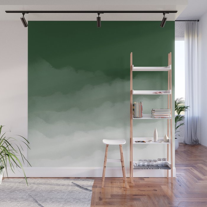 Forest Green Watercolor Ombre (green/white) Wall Mural Gallery Image 1