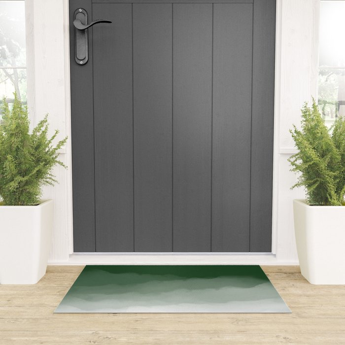 Forest Green Watercolor Ombre (green/white) Welcome Mat Gallery Image 3