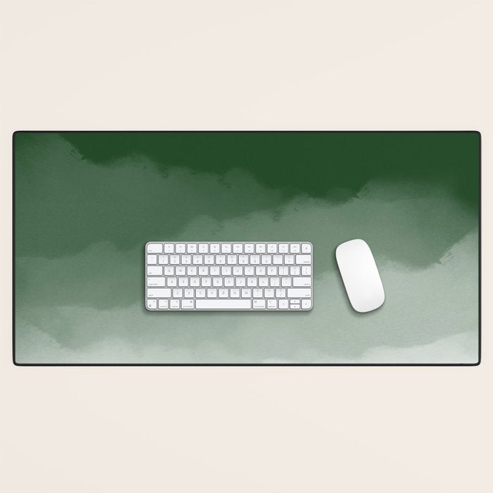 Forest Green Watercolor Ombre (green/white) Desk Mat Gallery Image 1