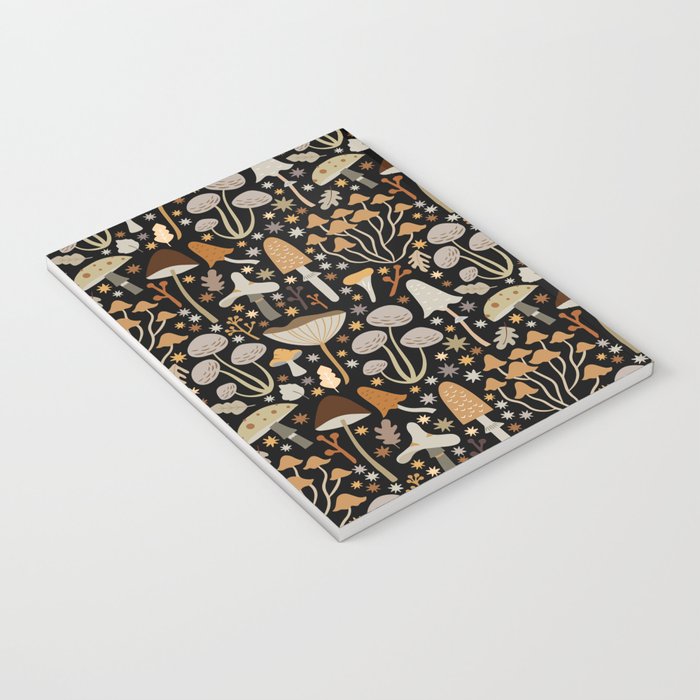 Forest Floor, Mushroom Art on Black Notebook Gallery Image 3