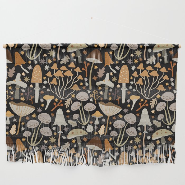 Forest Floor, Mushroom Art on Black Wall Hanging Gallery Image 1