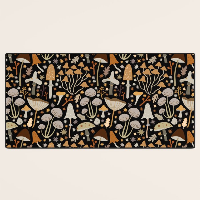 Forest Floor, Mushroom Art on Black Desk Mat Gallery Image 3