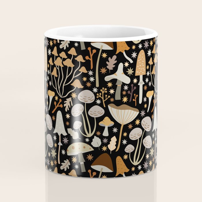 Forest Floor, Mushroom Art on Black Coffee Mug Gallery Image 4
