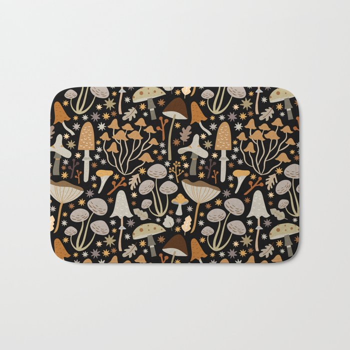 Forest Floor, Mushroom Art on Black Bath Mat Gallery Image 1